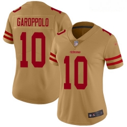 Women's San Francisco 49ers #10 Jimmy Garoppolo Gold Stitched Football Limited Inverted Legend Jersey