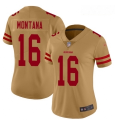 Women's San Francisco 49ers #16 Joe Montana Gold Stitched Football Limited Inverted Legend Jersey