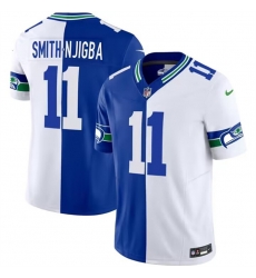 Seattle Seahawks 11 Jaxon Smith Njigba Royal White Split 2023 F U S E Throwback Vapor Limited Stitched Football Jersey