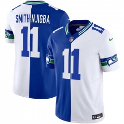 Seattle Seahawks 11 Jaxon Smith Njigba Royal White Split 2023 F U S E Throwback Vapor Limited Stitched Football Jersey