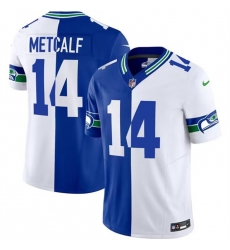 Seattle Seahawks 14 D K Metcalf Royal White Split 2023 F U S E Throwback Vapor Limited Stitched Football Jersey