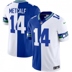 Seattle Seahawks 14 D K Metcalf Royal White Split 2023 F U S E Throwback Vapor Limited Stitched Football Jersey