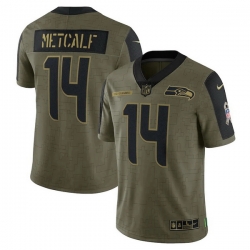 Seattle Seahawks 14 DK Metcalf Olive 2021 Salute To Service Limited Player Jersey