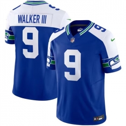 Seattle Seahawks 9 Kenneth Walker III Royal 2023 F U S E Throwback Vapor Limited Stitched Football Jersey