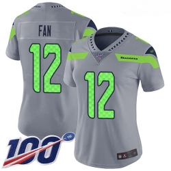 Women's Seattle Seahawks #12 Fan Silver Stitched Football Limited Inverted Legend 100th Season Jersey