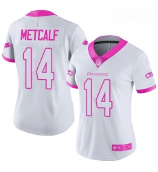 Women's Seattle Seahawks #14 D K Metcalf White Pink Stitched Football Limited Rush Fashion Jersey