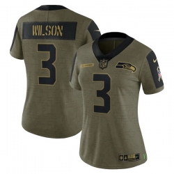 Women's Seattle Seahawks 3 Russell Wilson Olive 2021 Salute To Service Limited Player Jersey