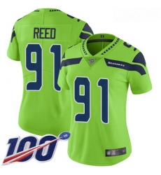 Women's Seattle Seahawks #91 Jarran Reed Green Stitched Football Limited Rush 100th Season Jersey