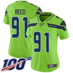Women's Seattle Seahawks #91 Jarran Reed Green Stitched Football Limited Rush 100th Season Jersey