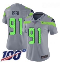 Women's Seattle Seahawks #91 Jarran Reed Silver Stitched Football Limited Inverted Legend 100th Season Jersey