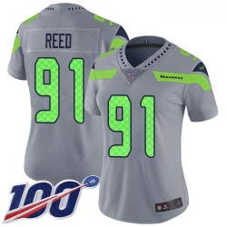 Women's Seattle Seahawks #91 Jarran Reed Silver Stitched Football Limited Inverted Legend 100th Season Jersey