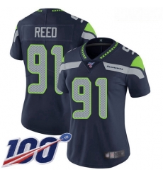 Women's Seattle Seahawks #91 Jarran Reed Steel Blue Team Color Stitched Football 100th Season Vapor Limited Jersey