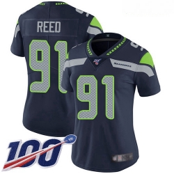 Women's Seattle Seahawks #91 Jarran Reed Steel Blue Team Color Stitched Football 100th Season Vapor Limited Jersey