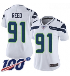 Women's Seattle Seahawks #91 Jarran Reed White Stitched Football 100th Season Vapor Limited Jersey