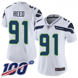 Women's Seattle Seahawks #91 Jarran Reed White Stitched Football 100th Season Vapor Limited Jersey