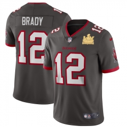 Tampa Bay Buccaneers 12 Tom Brady Super Bowl LV Champions Patch Pewter Alternate Vapor Limited Jersey