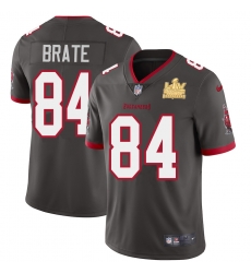 Tampa Bay Buccaneers 84 Cameron Brate Super Bowl LV Champions Patch Pewter Alternate Vapor Limited Jersey