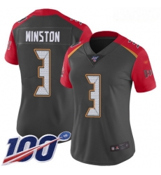 Women's Tampa Bay Buccaneers #3 Jameis Winston Gray Stitched Football Limited Inverted Legend 100th Season Jersey