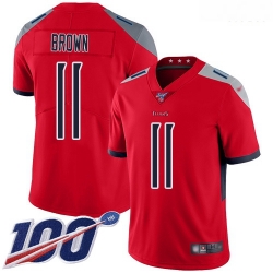 Tennessee Titans 11 A J Brown Red Stitched Football Limited Inverted Legend 100th Season Jersey