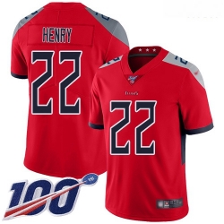 Tennessee Titans 22 Derrick Henry Red Stitched Football Limited Inverted Legend 100th Season Jersey