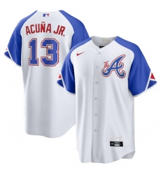Atlanta Braves #13 Ronald Acuña Jr. White 2023 City Connect Cool Base Stitched Baseball Jersey