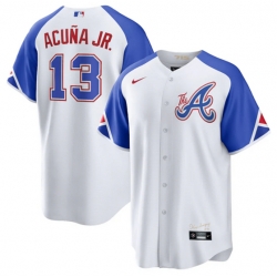 Atlanta Braves #13 Ronald Acuña Jr. White 2023 City Connect Cool Base Stitched Baseball Jersey