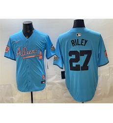 Atlanta Braves 27 Austin Riley Blue 2024 Atliens & Peach With Outkast Patch Vapor Limited Stitched Baseball Jersey