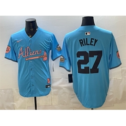 Atlanta Braves 27 Austin Riley Blue 2024 Atliens & Peach With Outkast Patch Vapor Limited Stitched Baseball Jersey