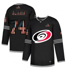 Carolina Hurricanes 74 Jaccob Slavin Black USA Flag Fashion Jersey