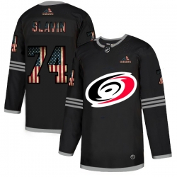 Carolina Hurricanes 74 Jaccob Slavin Black USA Flag Fashion Jersey