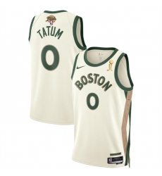 Boston Celtics 0 Jayson Tatum White 2024 Finals Champions City Edition Stitched Basketball Jersey