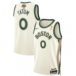 Boston Celtics 0 Jayson Tatum White 2024 Finals Champions City Edition Stitched Basketball Jersey