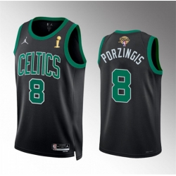 Boston Celtics 8 Kristaps Porzingis Black 2024 Finals Champions Statement Edition Stitched Basketball Jersey