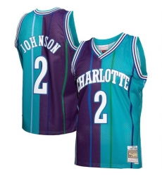 Charlotte Hornets 2 Larry Johnson Teal Purple Split 1992-93 Mitchell 26 Ness Swingman Stitched Jersey