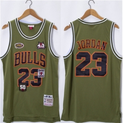 Chicago Bulls 23 Michael Jordan Olive Salute Stitched Basketball Jersey