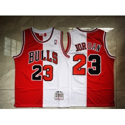Chicago Bulls 23 Michael Jordan Red White Split Mitchells Ness Hardwood Classics NBA Jersey