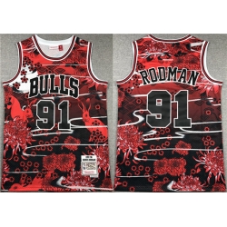 Chicago Bulls 91 Dennis Rodman Black Red Stitched Jersey