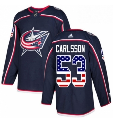 Columbus Blue Jackets 53 Gabriel Carlsson Navy Blue USA Flag Fashion NHL jersey