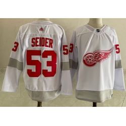 Detroit Red Wings 53 Moritz Seider White 2020-21 Reverse Retro Jersey