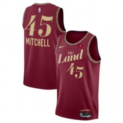 Cleveland Cavaliers 45 Donovan Mitchell Wine 2023-24 City Edition Stitched Jersey