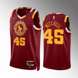 Cleveland Cavaliers 45 Donovan Mitchell Wine Red 2021-2022 75th Anniversary City Edition Swingman Stitched Jersey