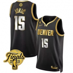 Denver Nuggets #15 Nikola Jokic Black 2023 Finals Collection With NO.6 Patch Stitched Basketball Jersey