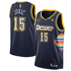 Denver Nuggets 15 Nikola Jokic Navy 2021-22 City Edition 75th Anniversary Stitched Jersey