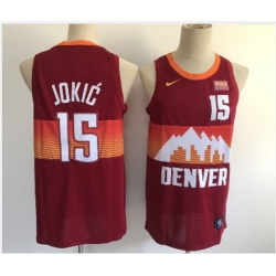 Denver Nuggets 15 Nikola Jokic Red 2021 City Edition NBA Swingman jerseyWith The Sponsor Logo