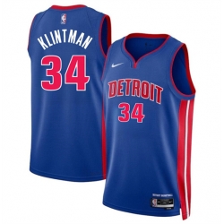 Detroit Pistons 34 Bobi Klintman Blue 2024 Icon Edition Stitched Jersey