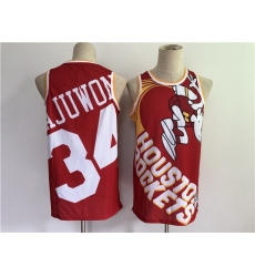 Houston Rockets 34 Hakeem Olajuwon Red Big Face Stitched Jersey