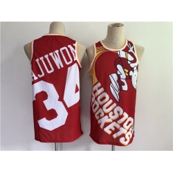 Houston Rockets 34 Hakeem Olajuwon Red Big Face Stitched Jersey
