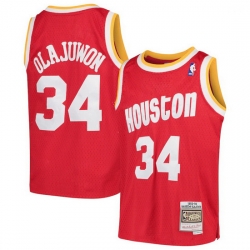 Houston Rockets Hakeem Olajuwon 34 Red Mitchell Ness NBA Jersey