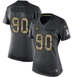 Women's Arizona Cardinals 90 Robert Nkemdiche Black Stitched NFL Limited 2016 Salute To Service Jersey