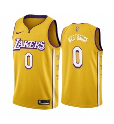 Los Angeles Lakers 0 Russell Westbrook Yellow Unveil 2019-20 City Edition Swingman NBA jersey